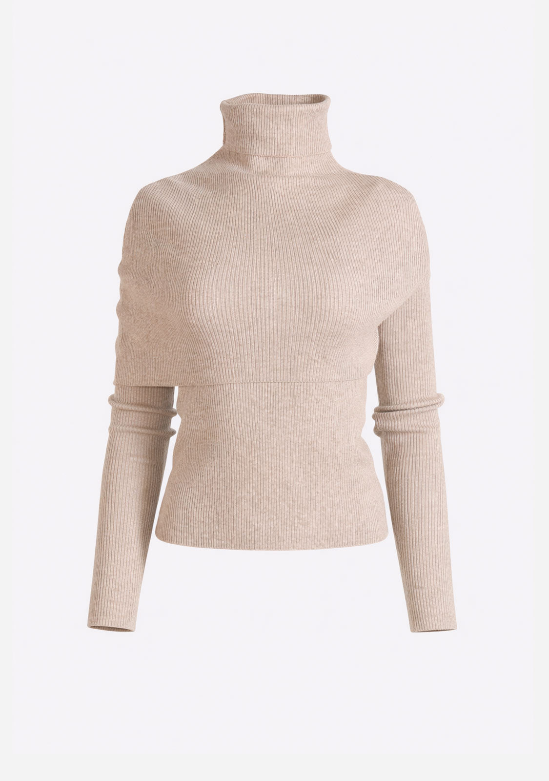 Layered Turtleneck Knit Pullover Beige