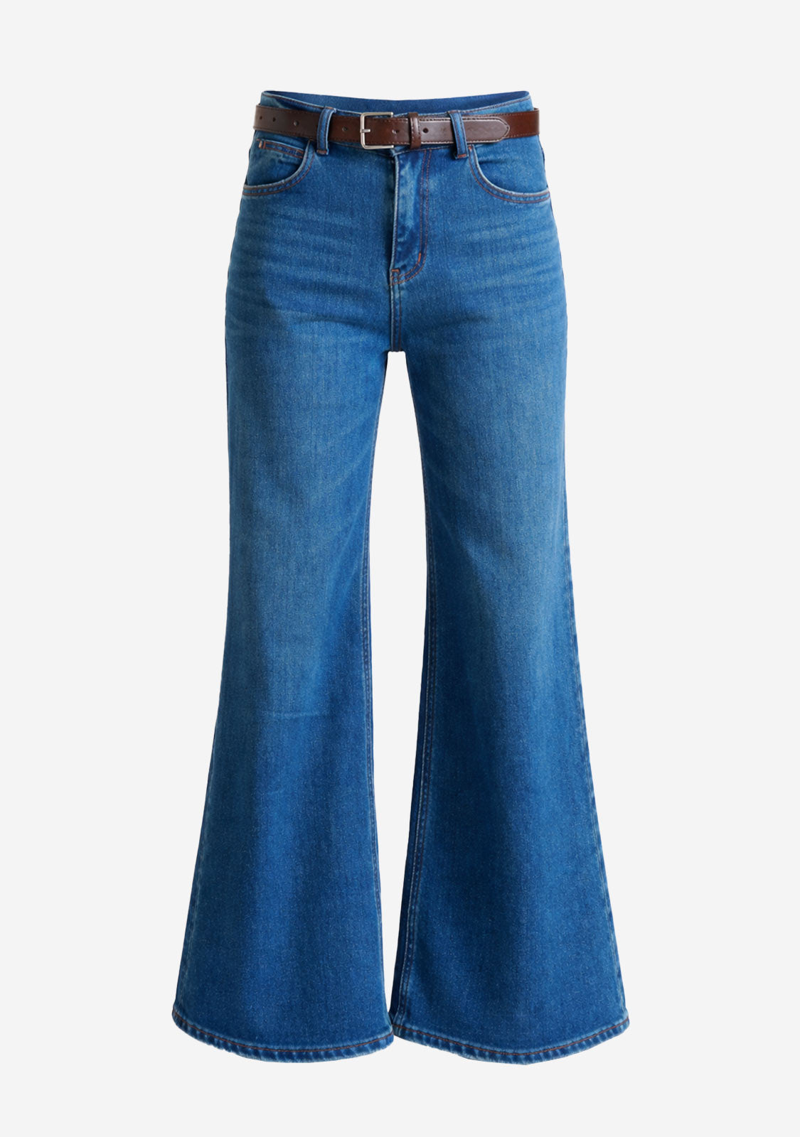High Rise Wide Leg Jean with Belt Denim Blue