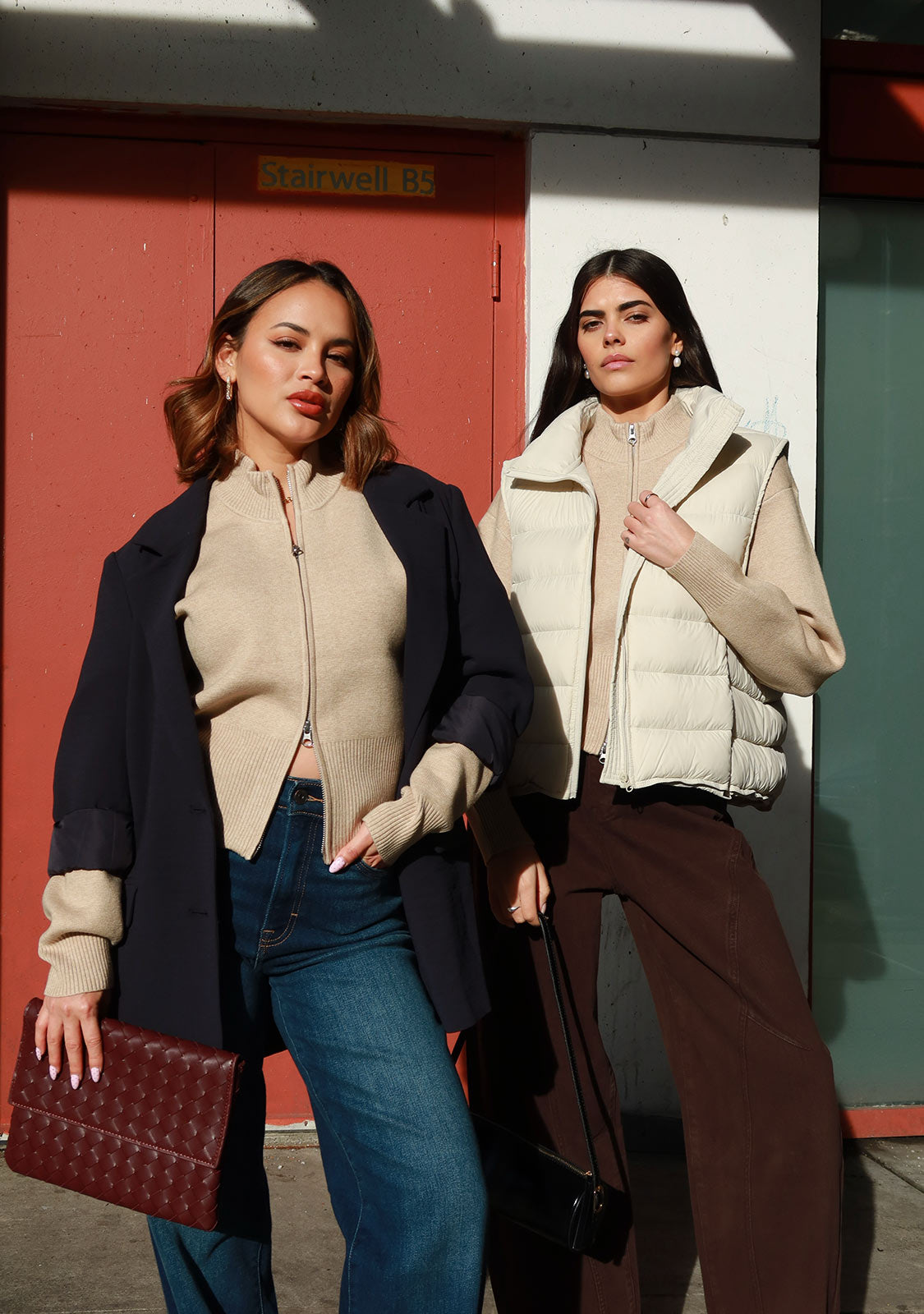 Doudoune sans manches zippée beige