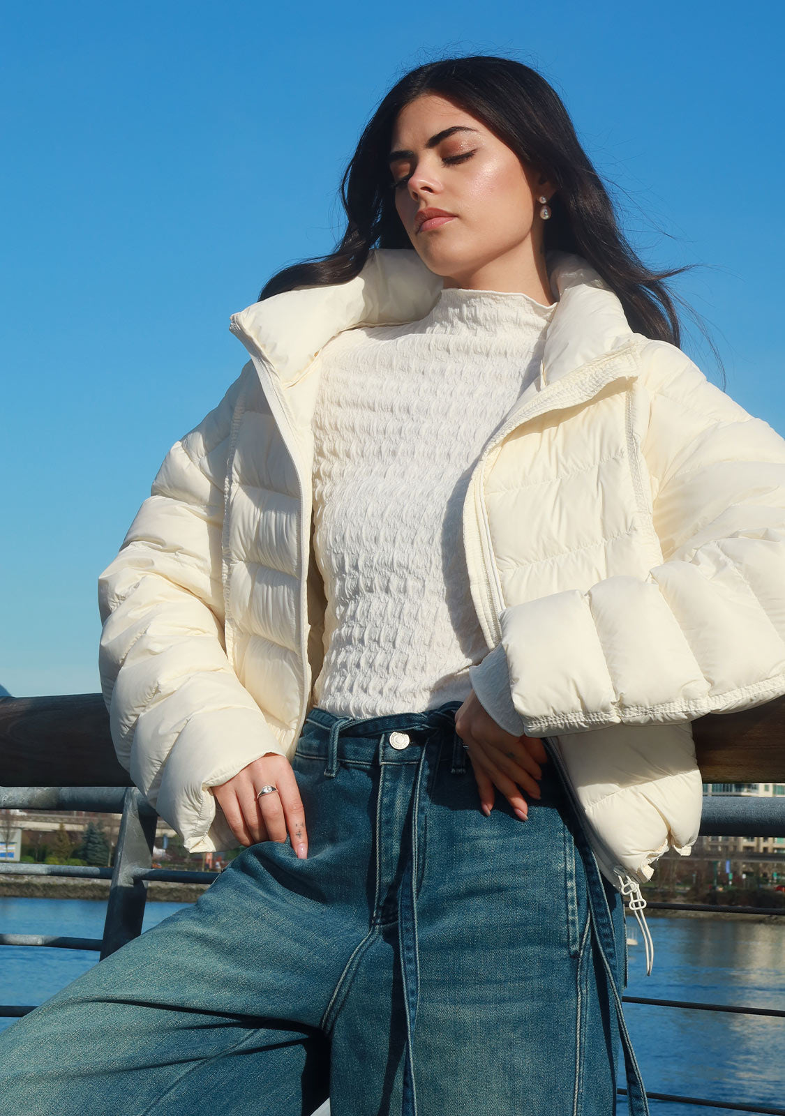 Wide-Leg Seam Detail Denim Denim Blue