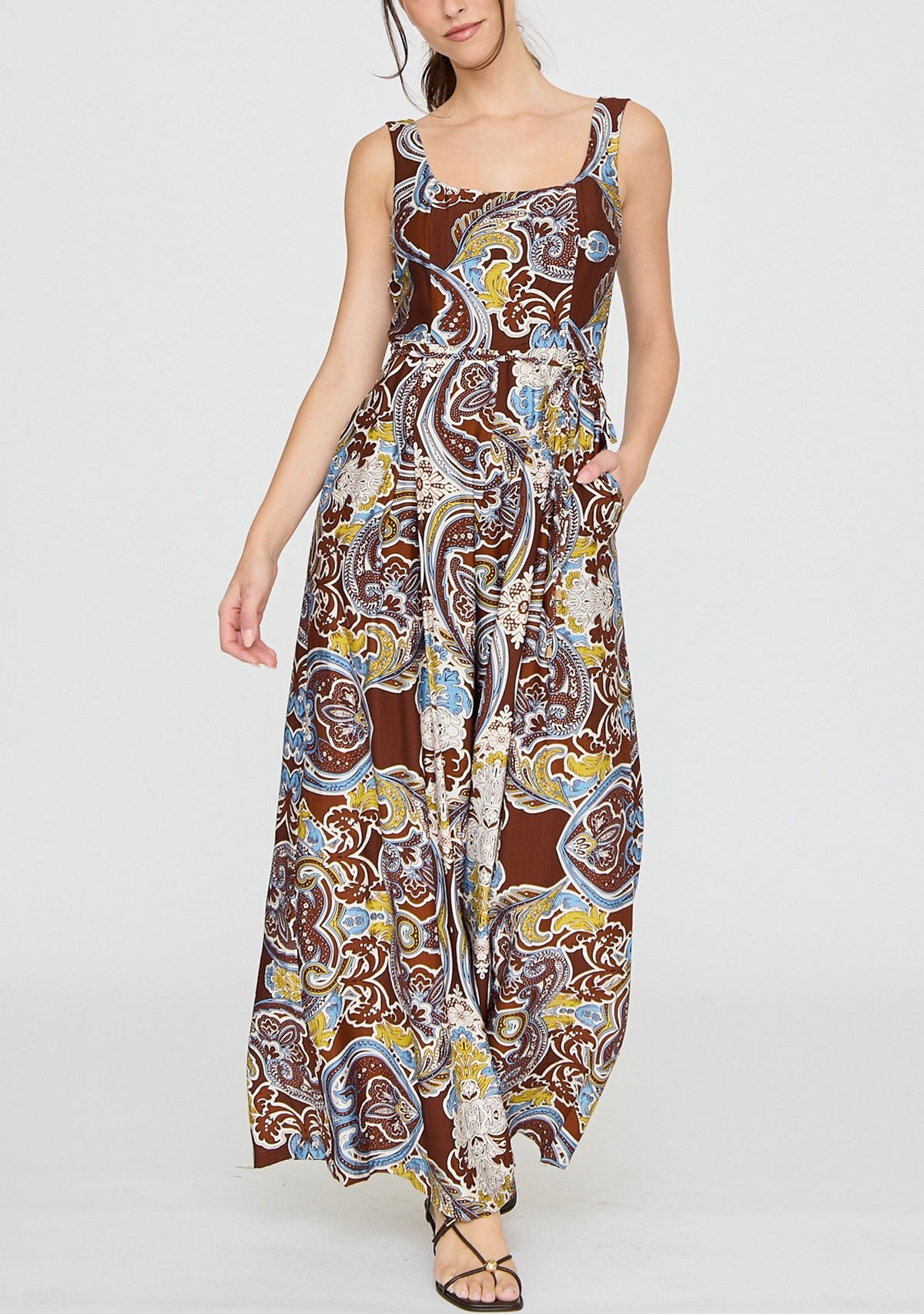 Paisley Print Wide Leg Jumpsuit Brown/Multi