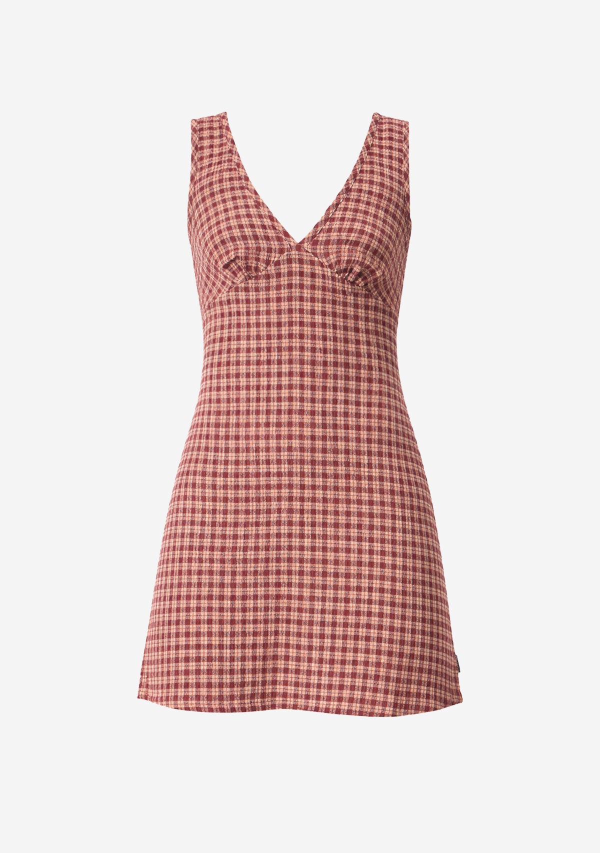 Capricorn - Hemp Seersucker Mini Dress Burgundy / Beige Check