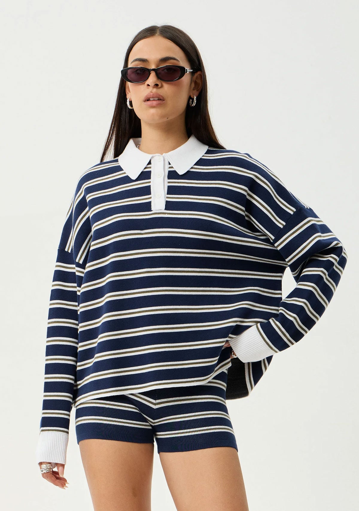 Delta Recycled Knit Shirt Navy Stripe