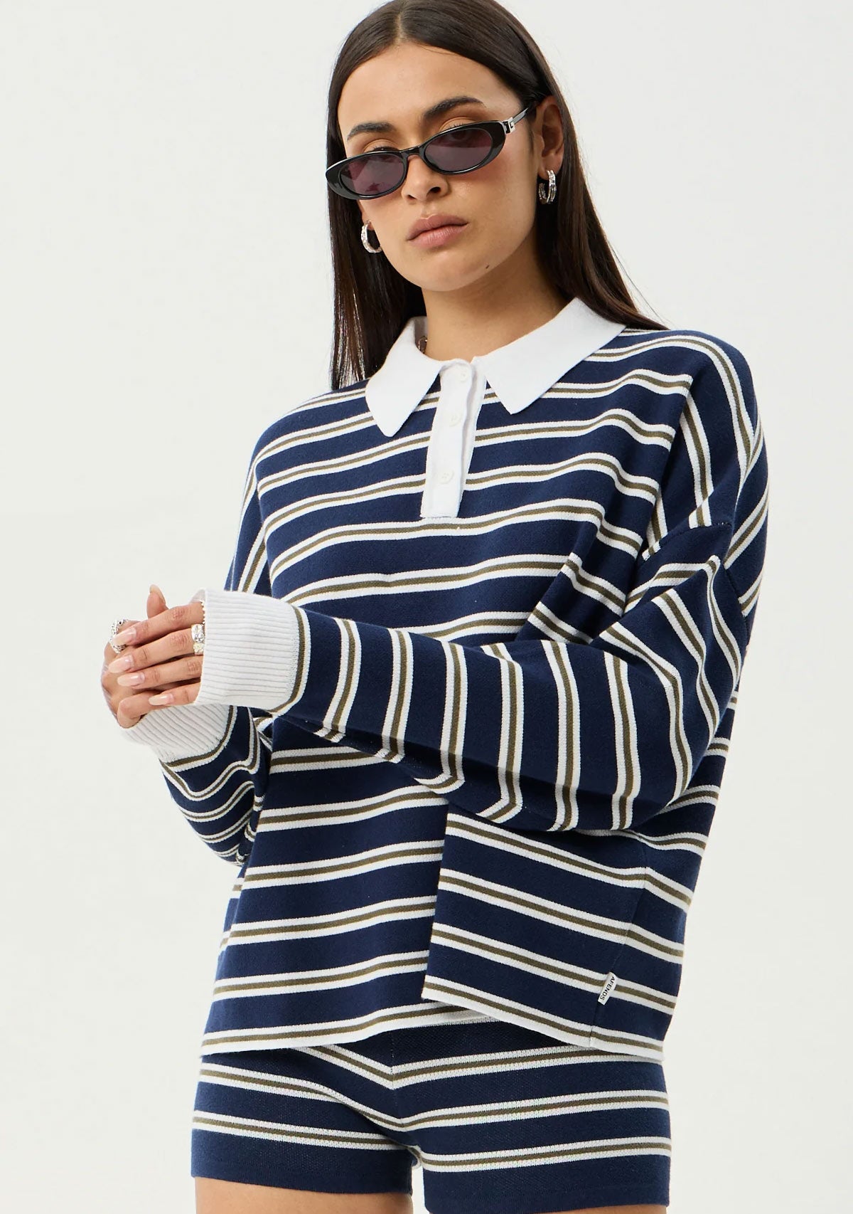 Delta Recycled Knit Shirt Navy Stripe