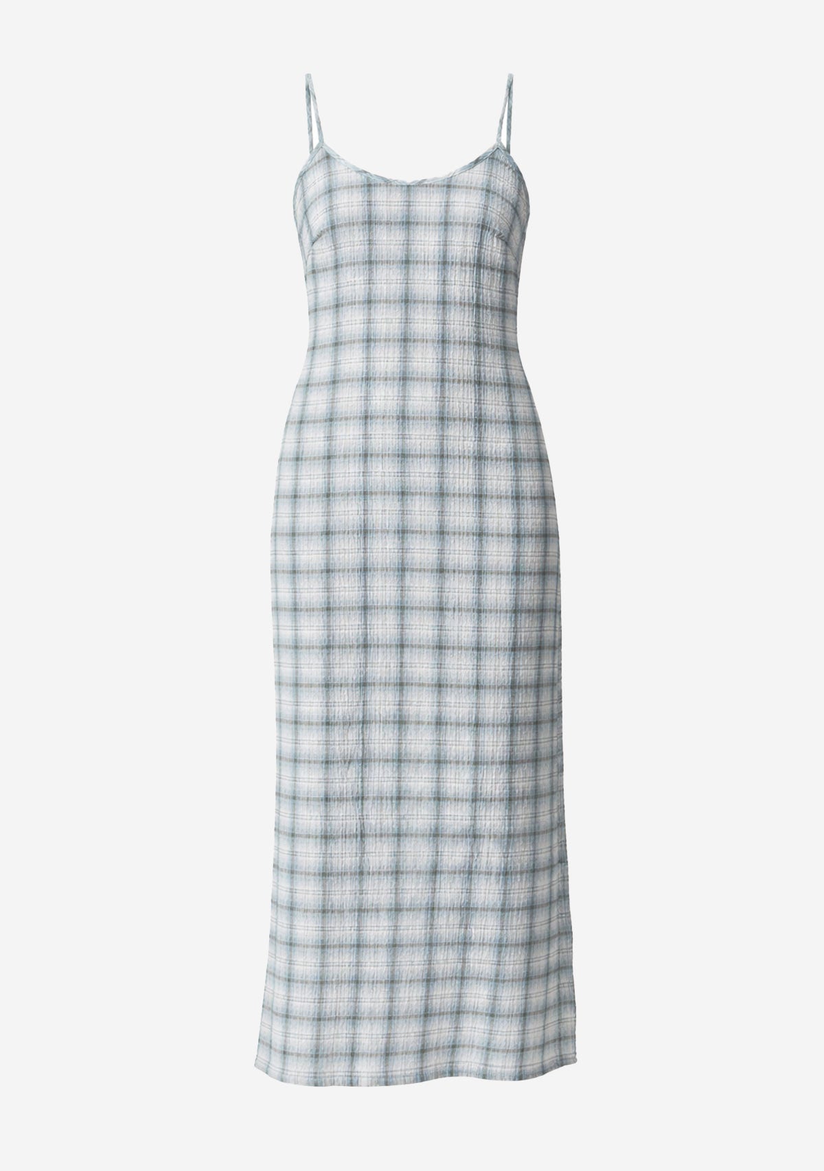 Lagoon - Hemp Seersucker Maxi Dress Overcast Check