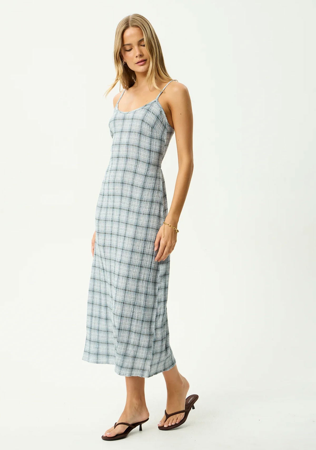 Lagoon - Hemp Seersucker Maxi Dress Overcast Check