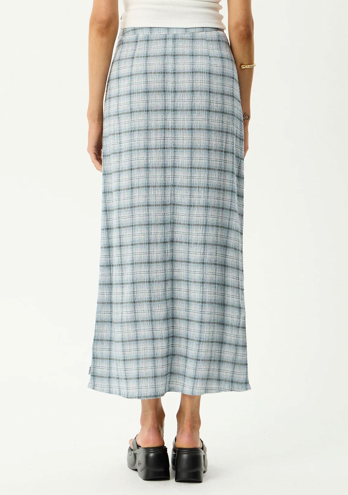 Lagoon - Hemp Seersucker Maxi Skirt Overcast Check