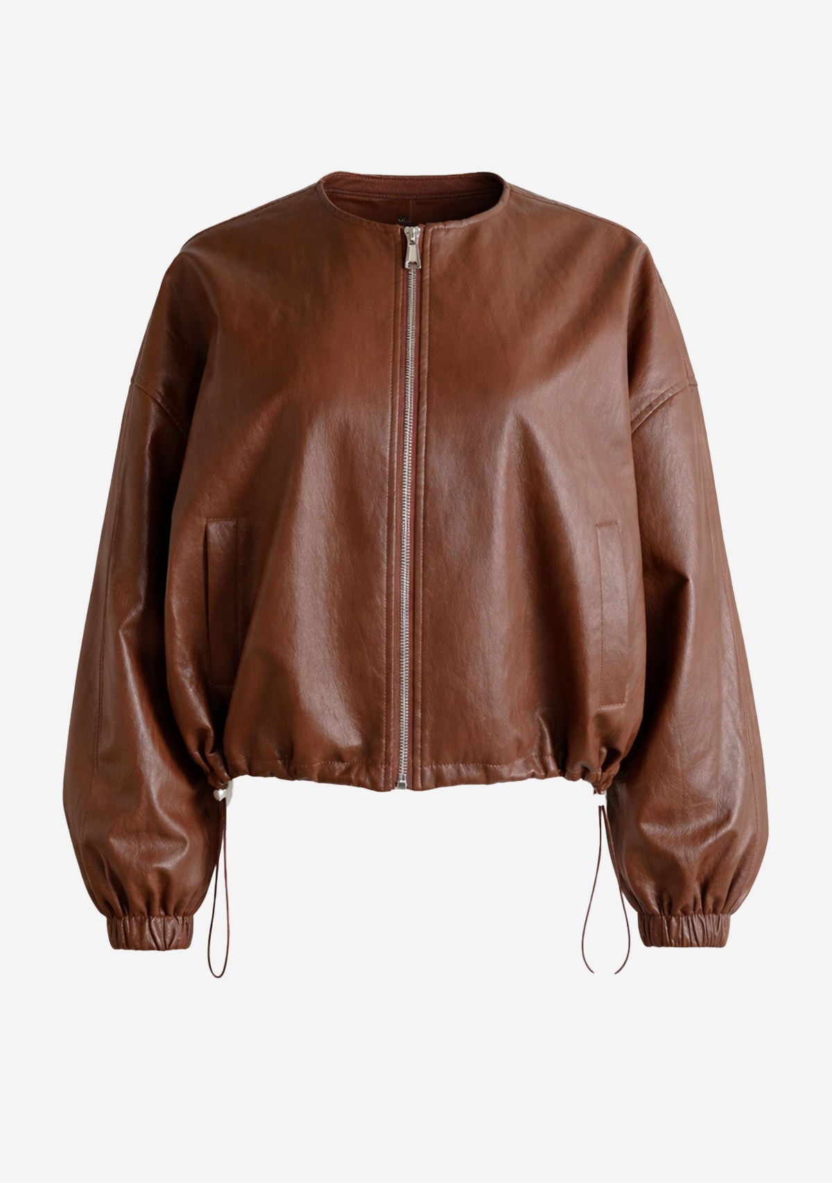 Pu No Collar Jacket Coffee