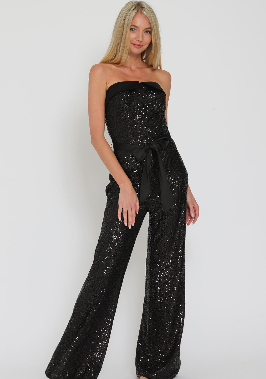 Tube Belted Sequin Jumpsuit Black