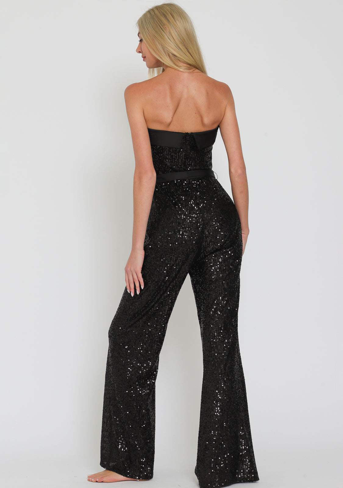 Tube Belted Sequin Jumpsuit Black