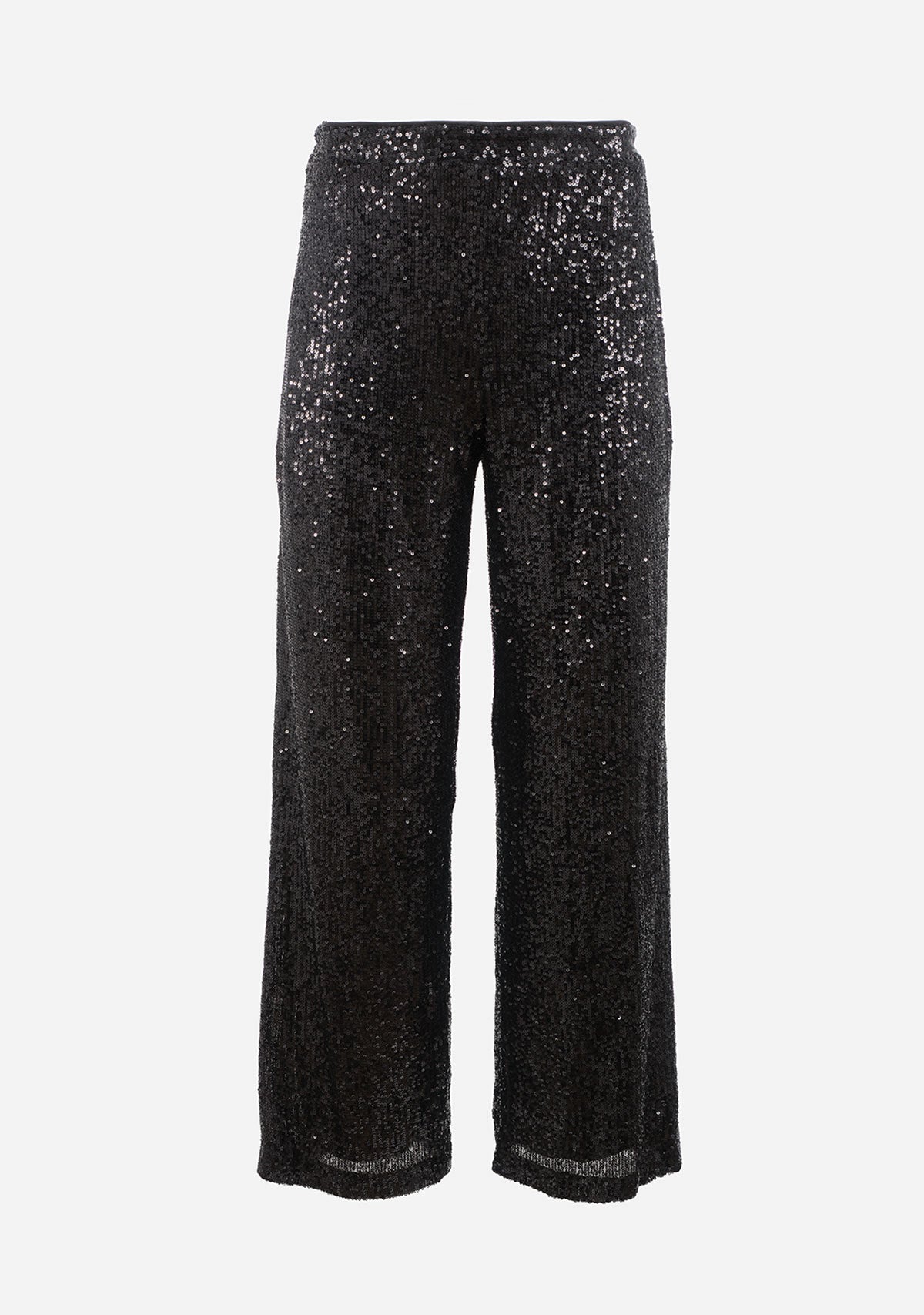 Elastic Back Waisted Sequin Long Pants Black