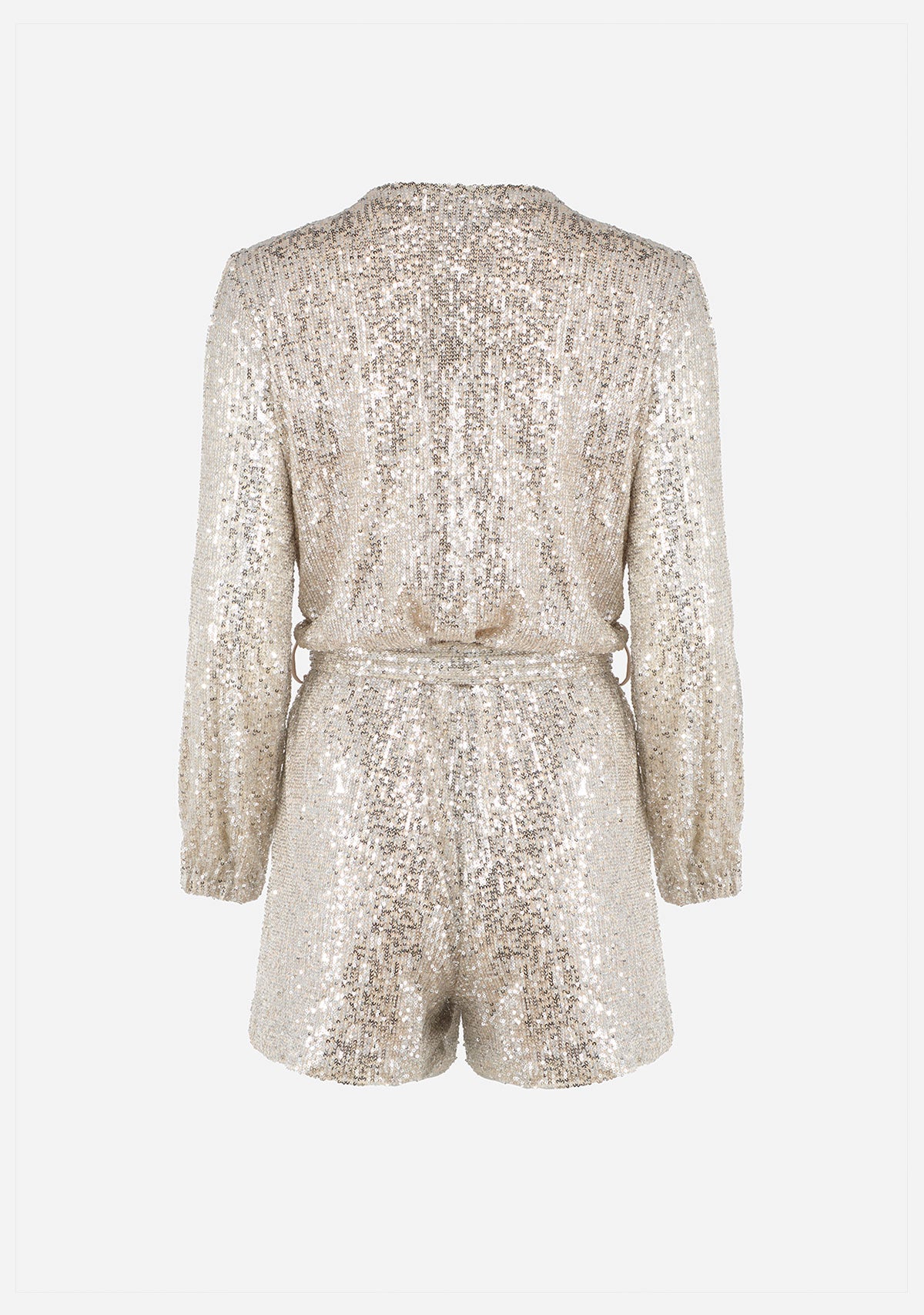 Long Sleeve Sequin Romper Silver/Nude