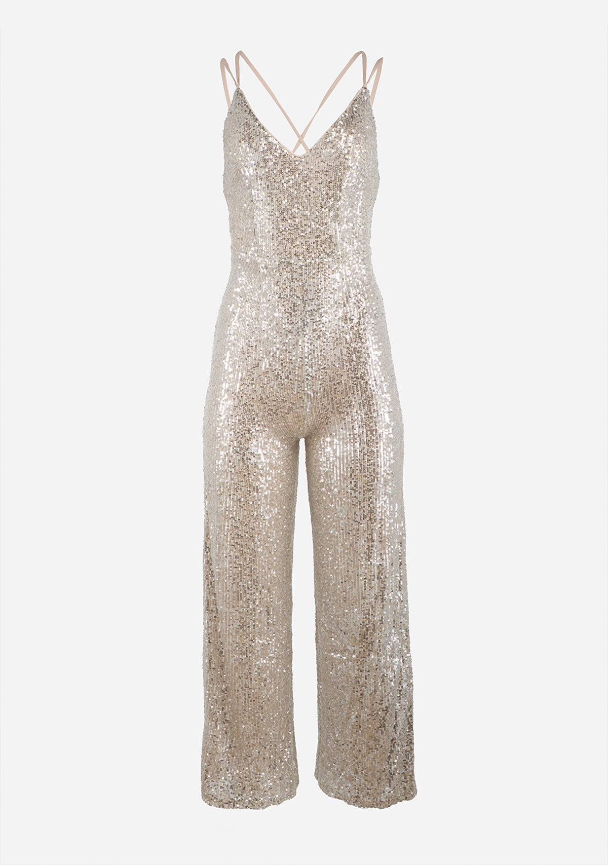 Slvls Cross Back Sequin Jumpsuit Silver/Nude