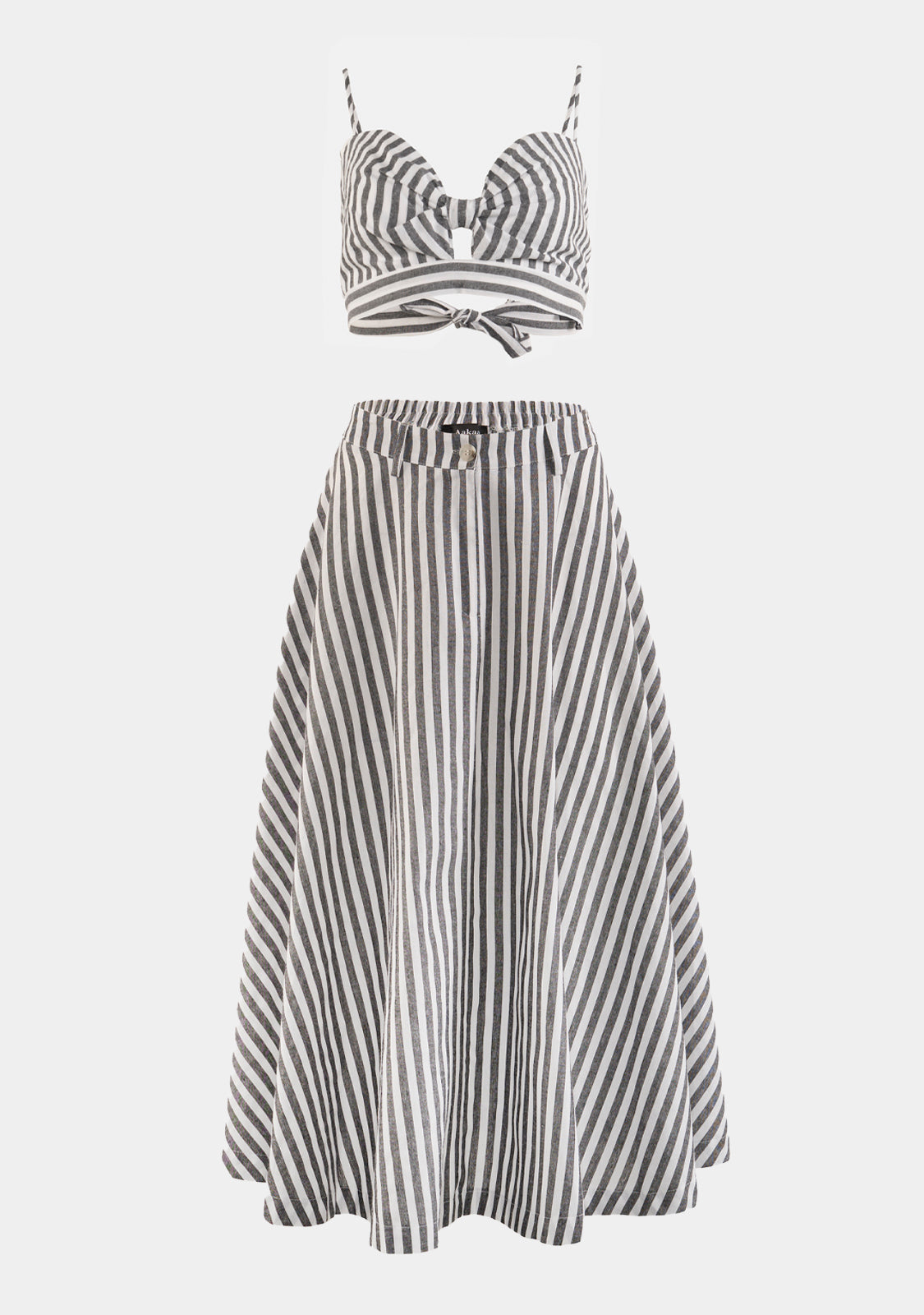 Bra Top & High Waisted Stripe Midi Skirt Set