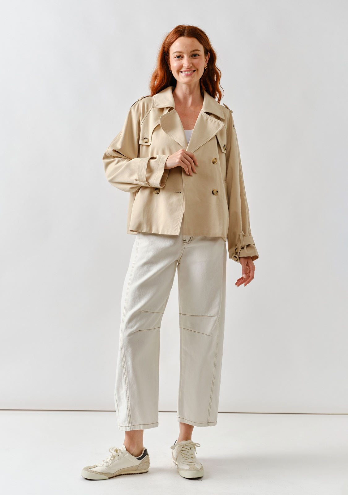 Half Trench Double Button Jacket Tan