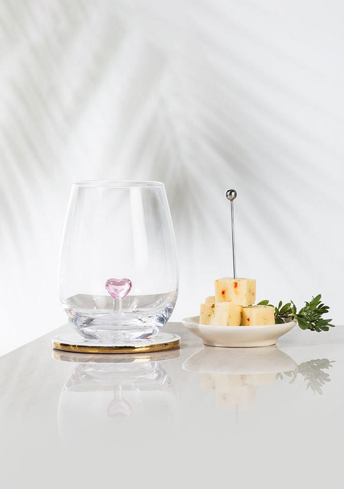  Pink Heart Stemless Wine Glass