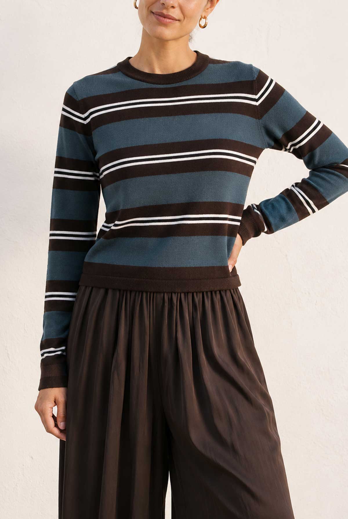 Addison Stripe Knit Top Olivaceous