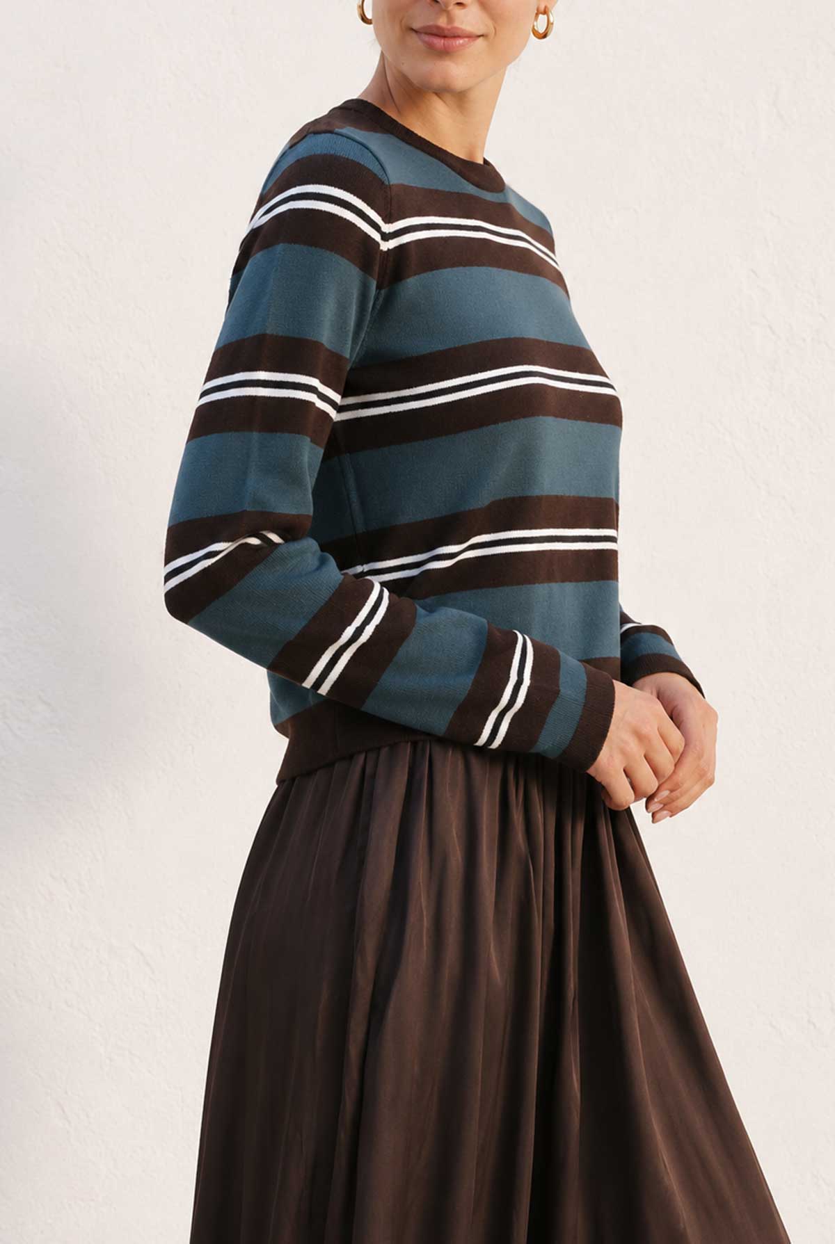 Addison Stripe Knit Top Olivaceous