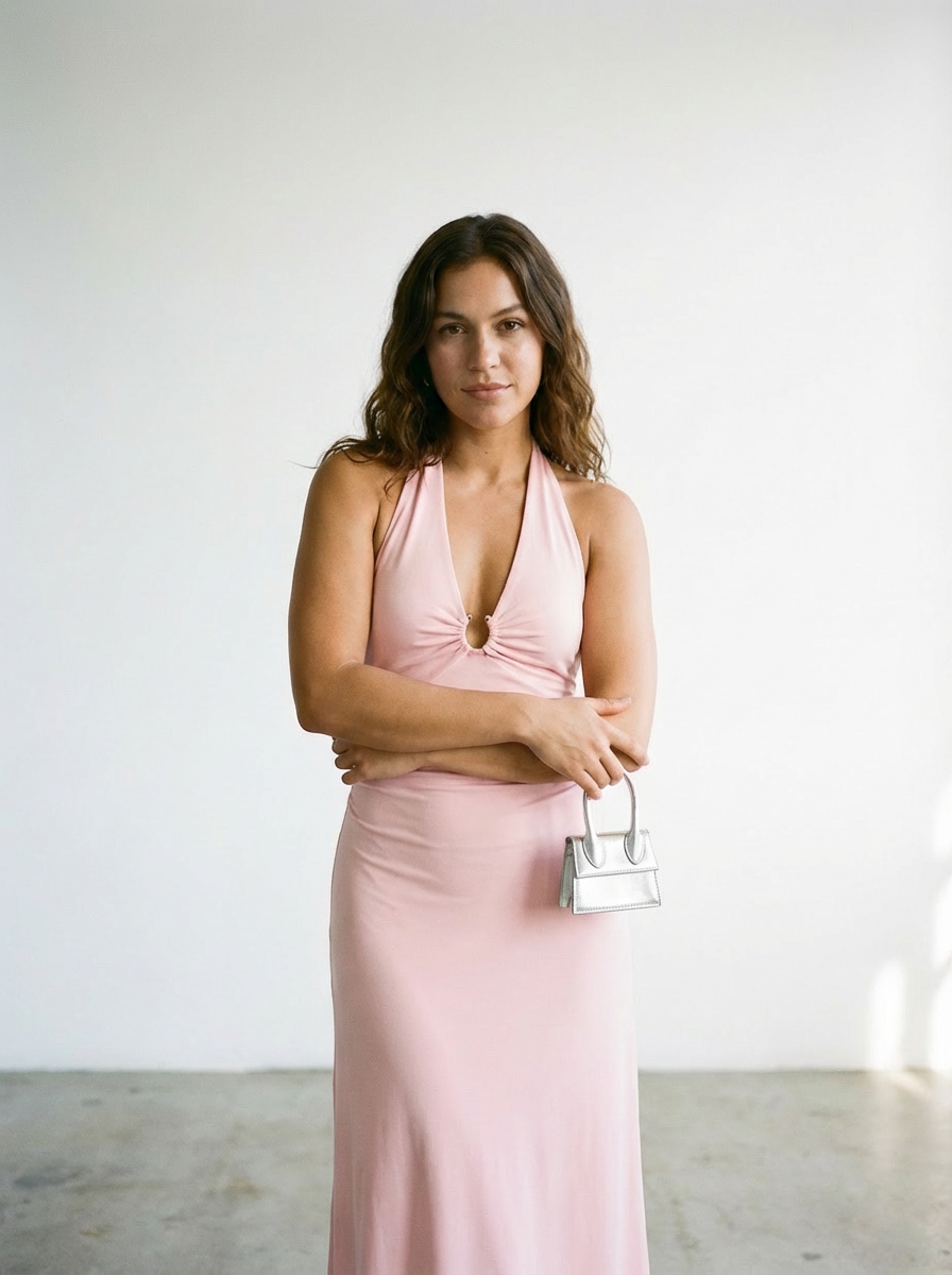 Amelia Halter Midi Dress Soft Pink