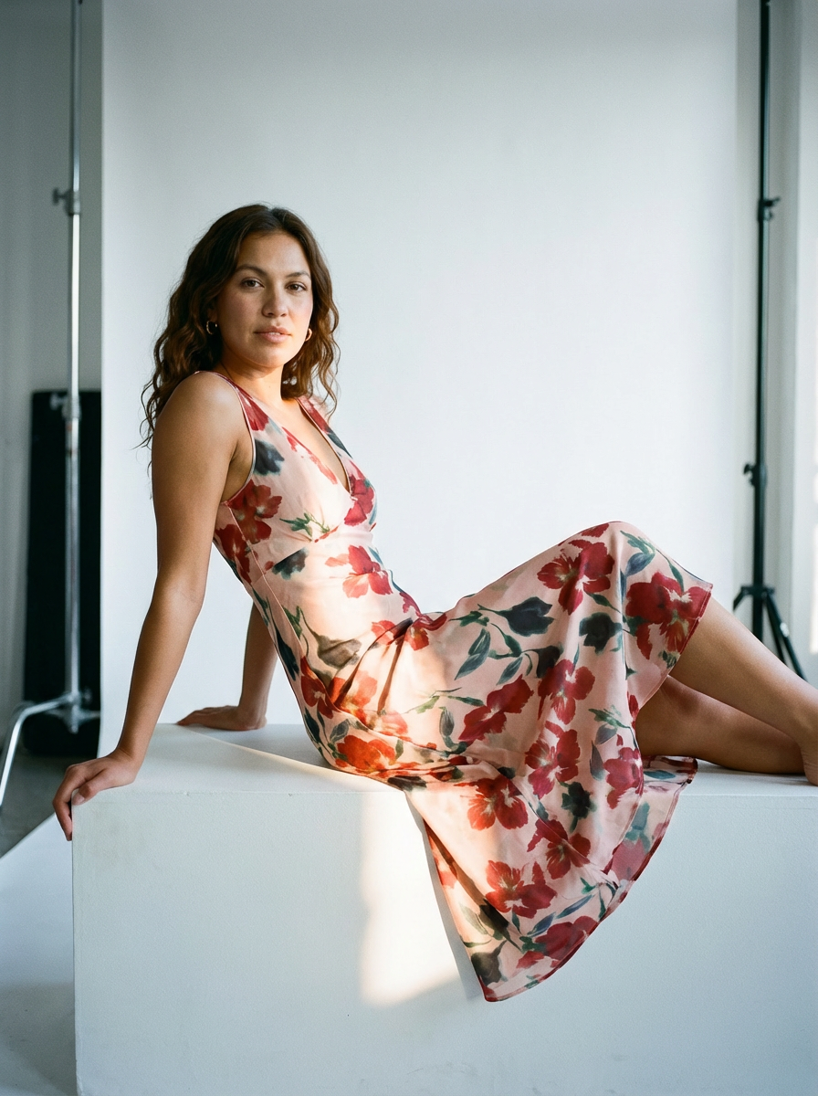 Arabella Bias Midi Dress Red Floral