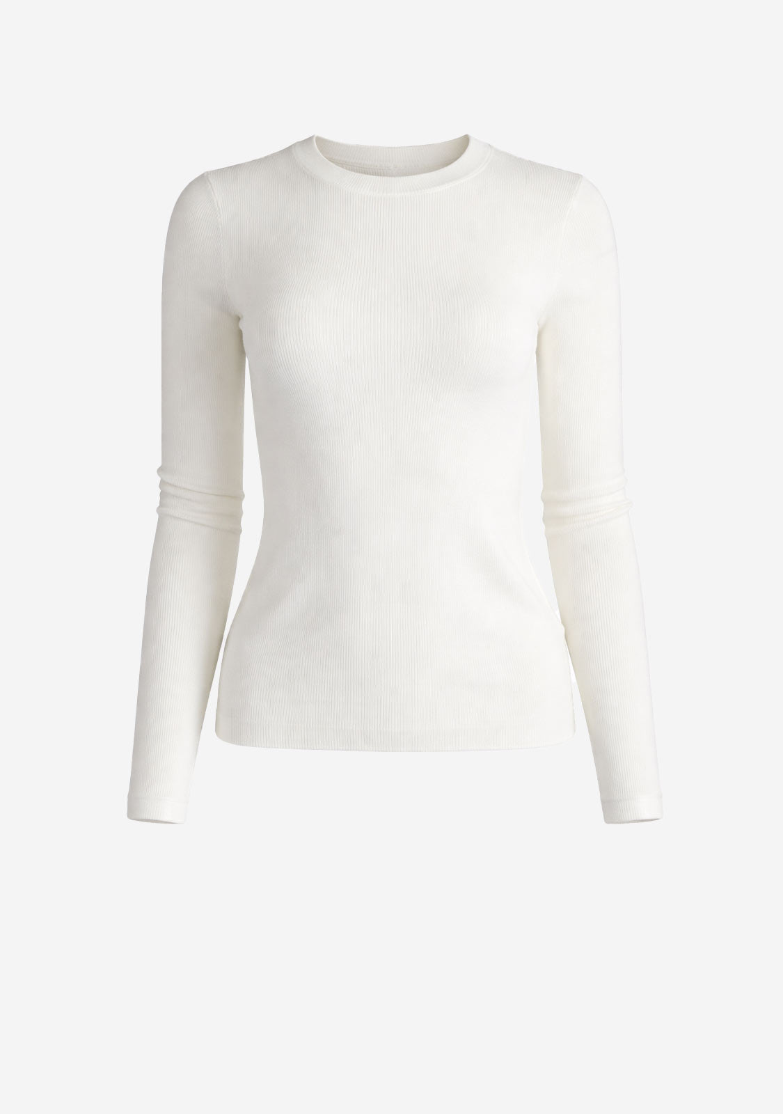 Fitted Rib Knit Crewneck Off White