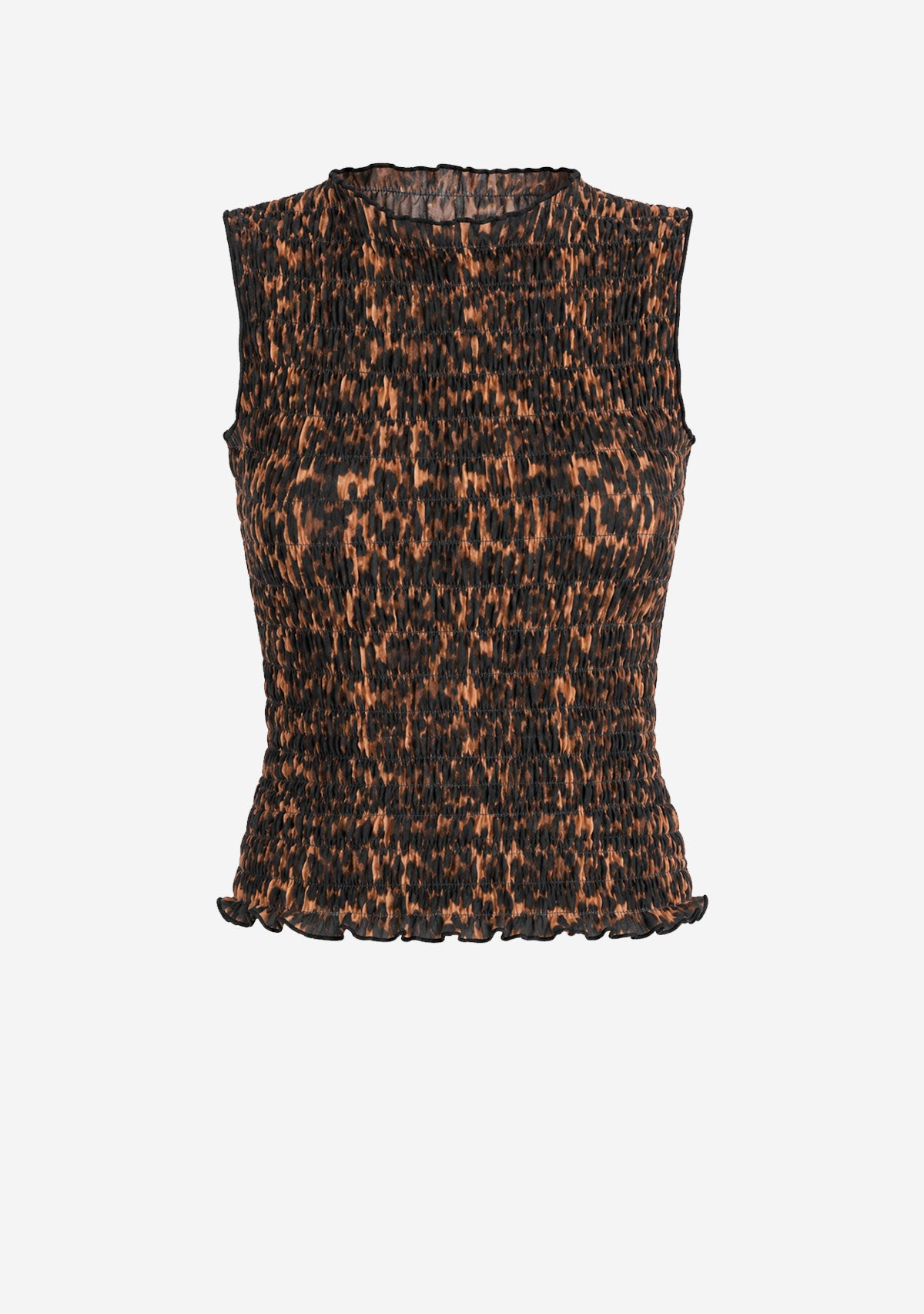 Leopard Silk Smocked Tank With Open Back Animal Print