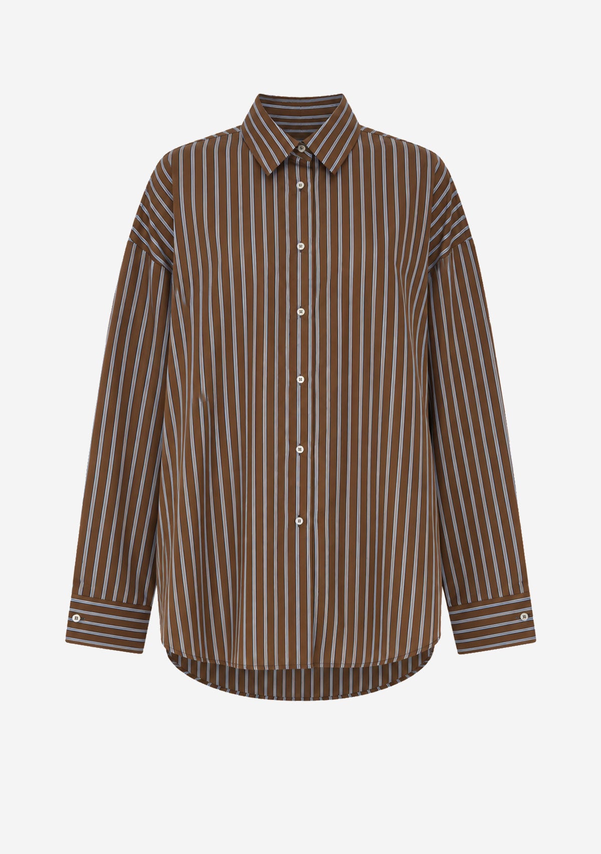 Two Tone Stripe Oversize Buttonup Top Brown