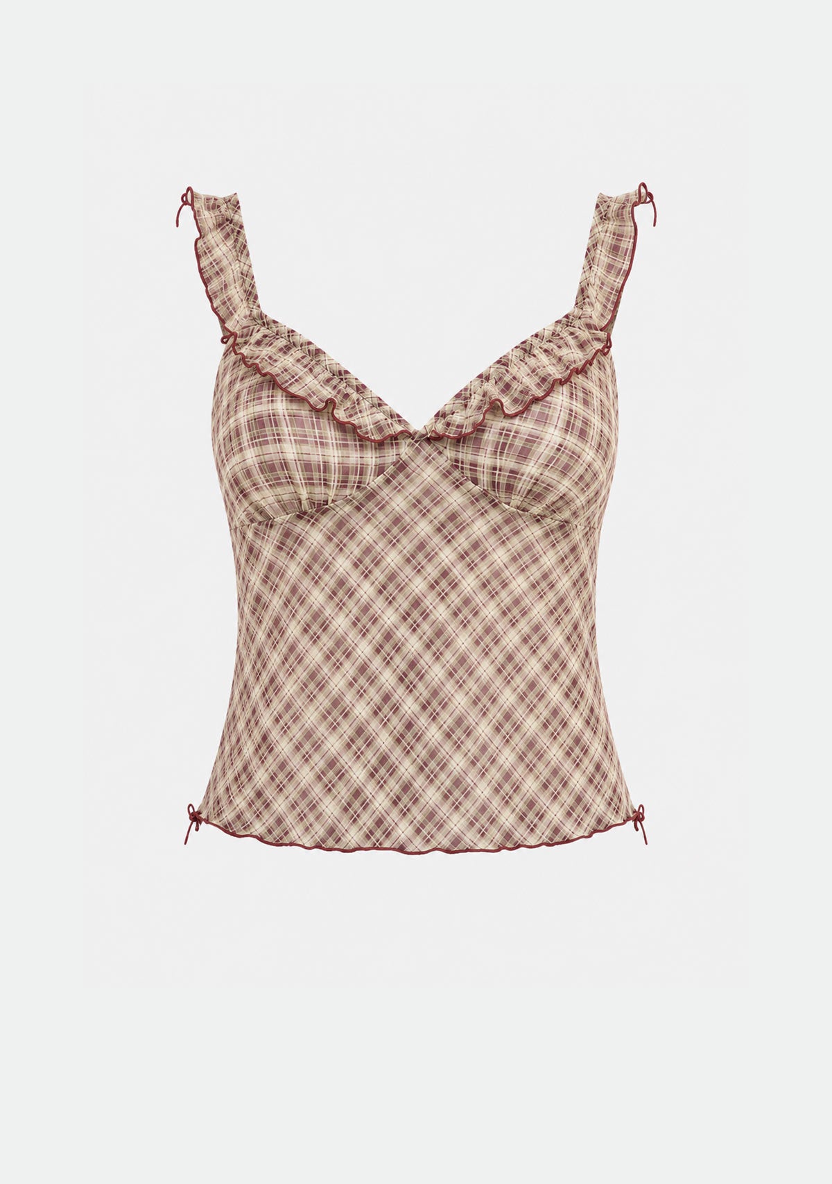Clueless Checker Ruffle Cami Top Eggplant