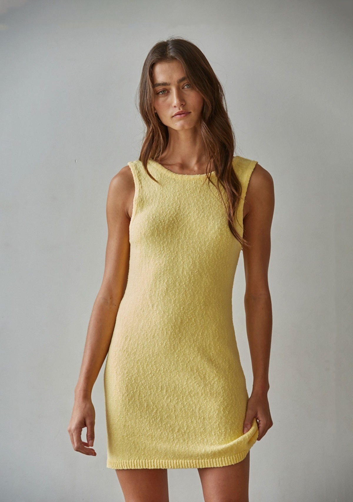 Marbella Mini Knit Cotton Round Neck Sleeveless Mini Creamy Yellow