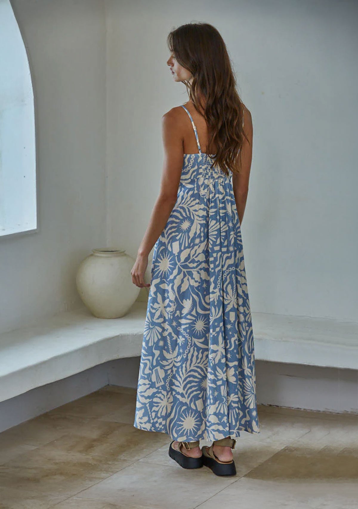 Palmetto Midi Dress Blue Cream | The Latest Scoop
