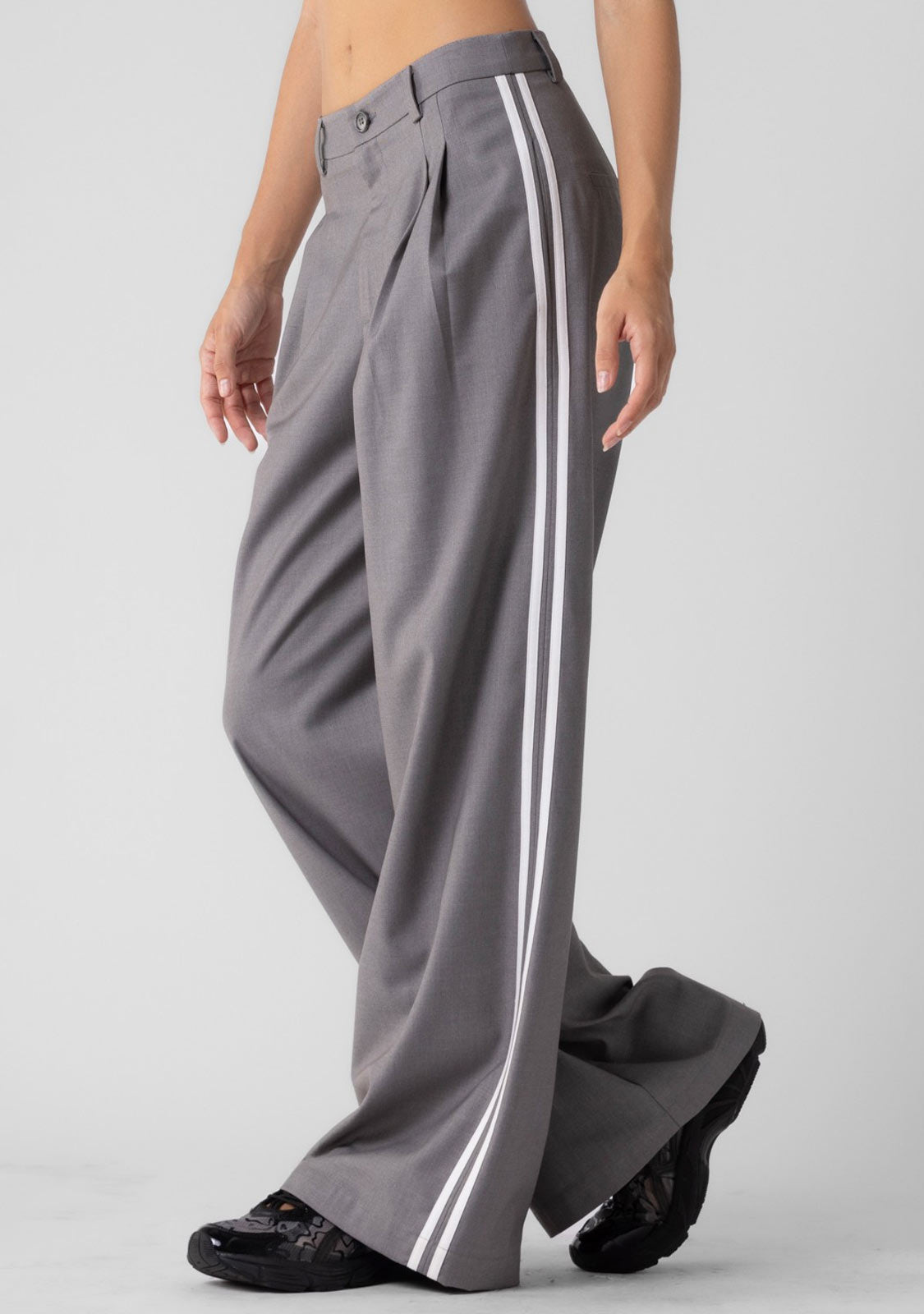 Ladies Woven Side Stripe Wide Pants Grey Medium at The Latest Scoop