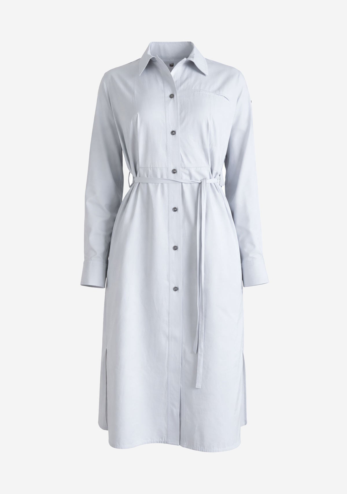 Belted Shirt Midi Dress Gray