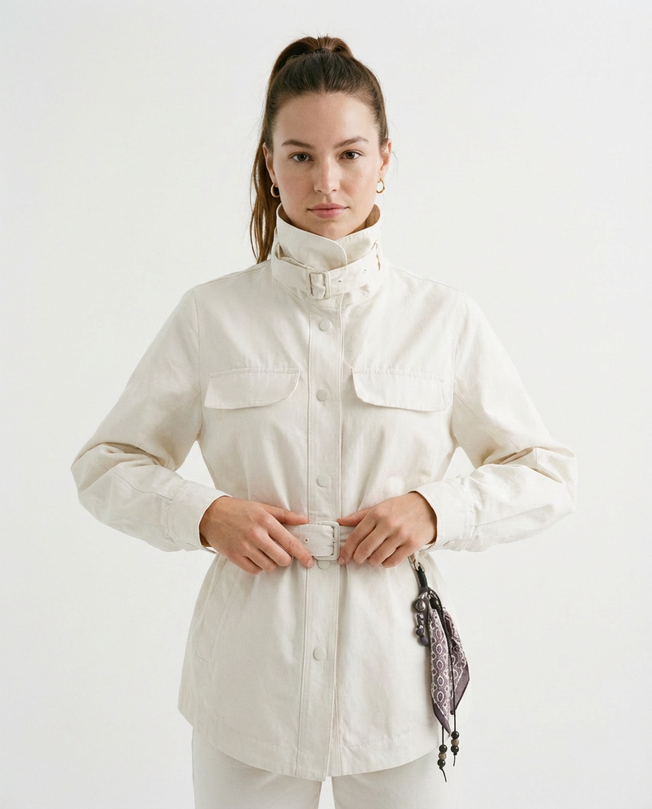 Belted Utility Shacket Beige