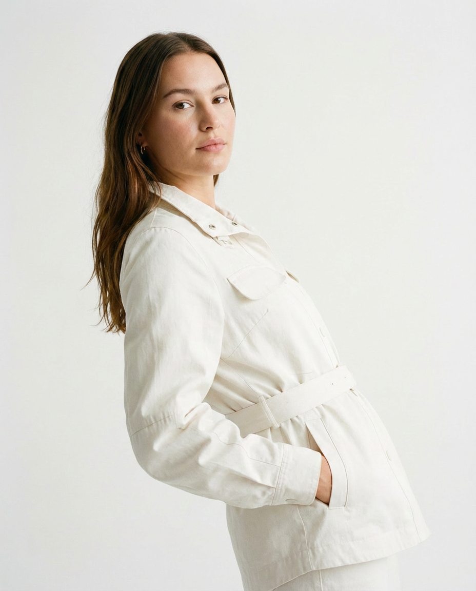 Belted Utility Shacket Beige