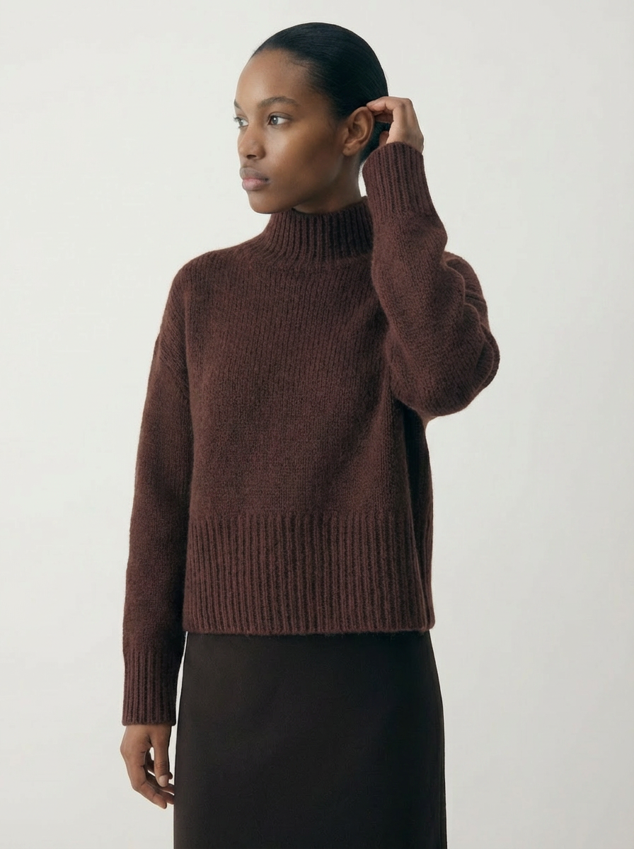 Boxy Mock Neck Sweater Chocolate Brown
