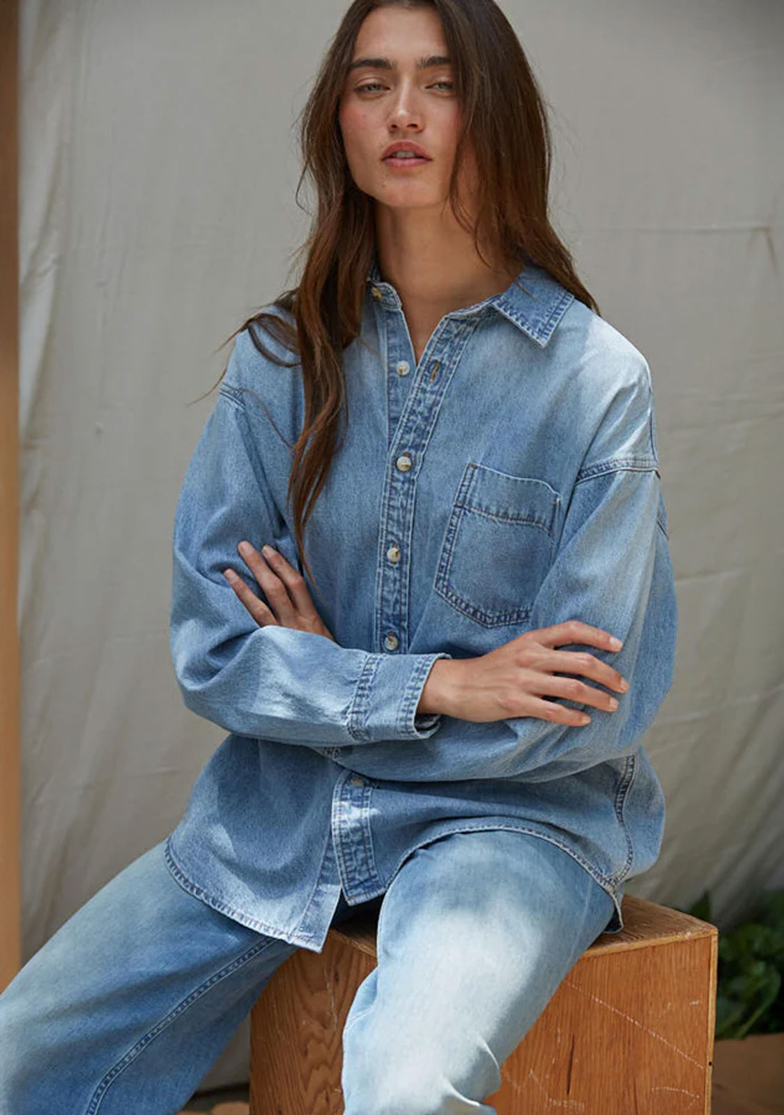 Chemise en denim bleu Brookings à boutons