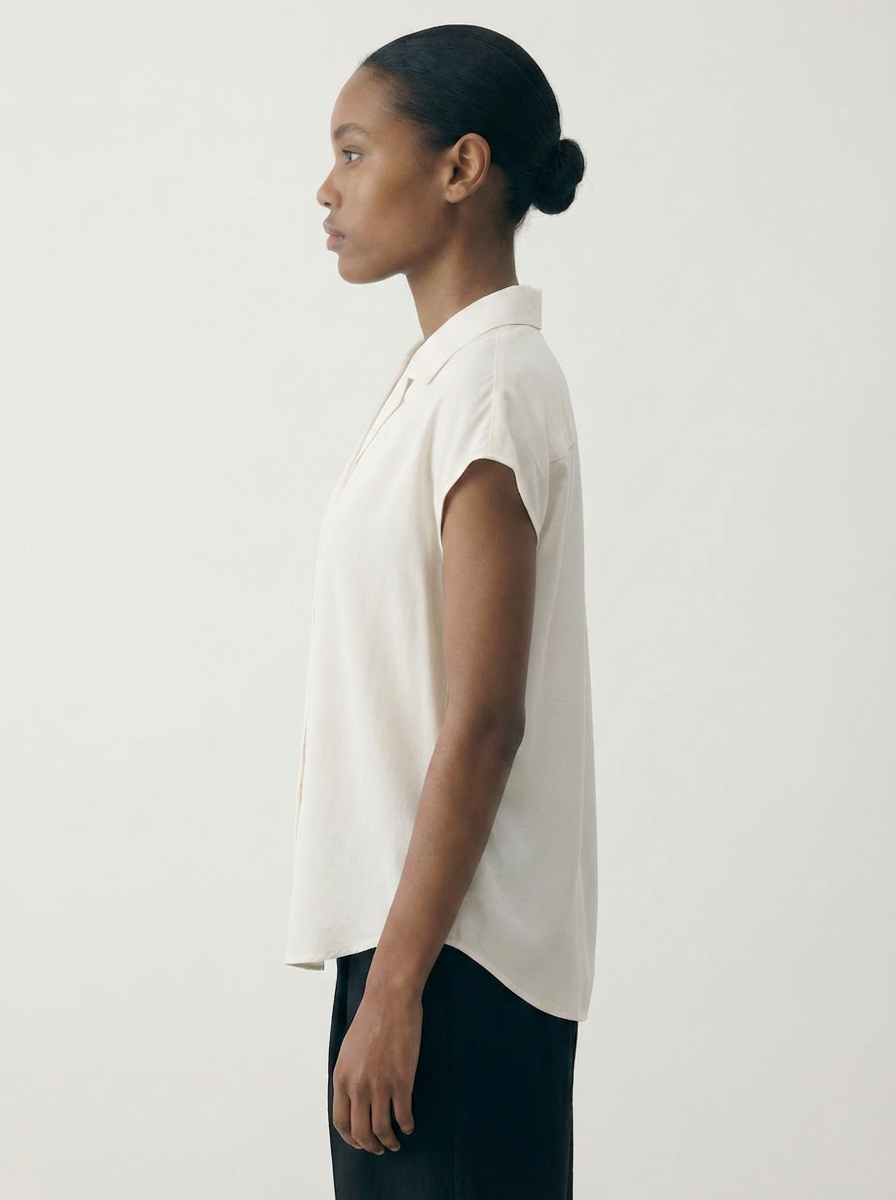 Button Down Cap Sleeve Shirt Off White