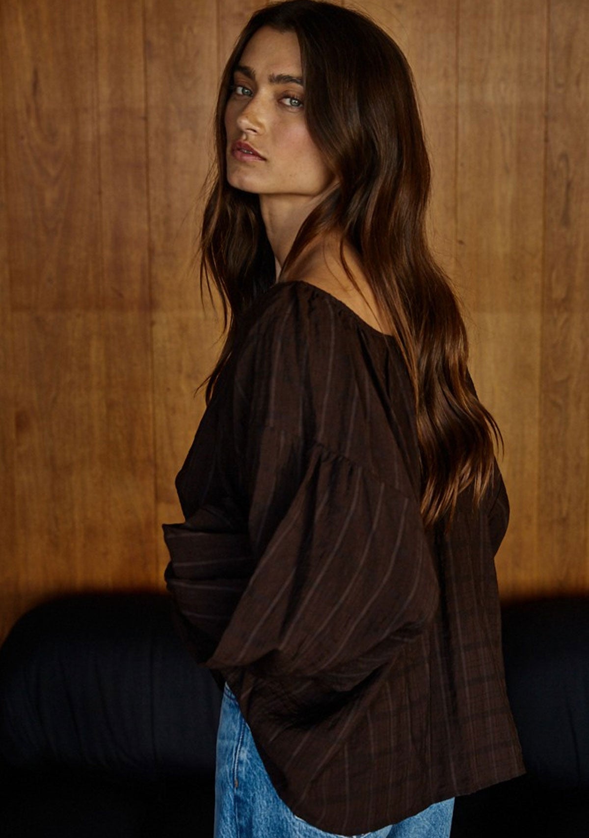 Chaucer Front Tie Top Woven Dark Brown
