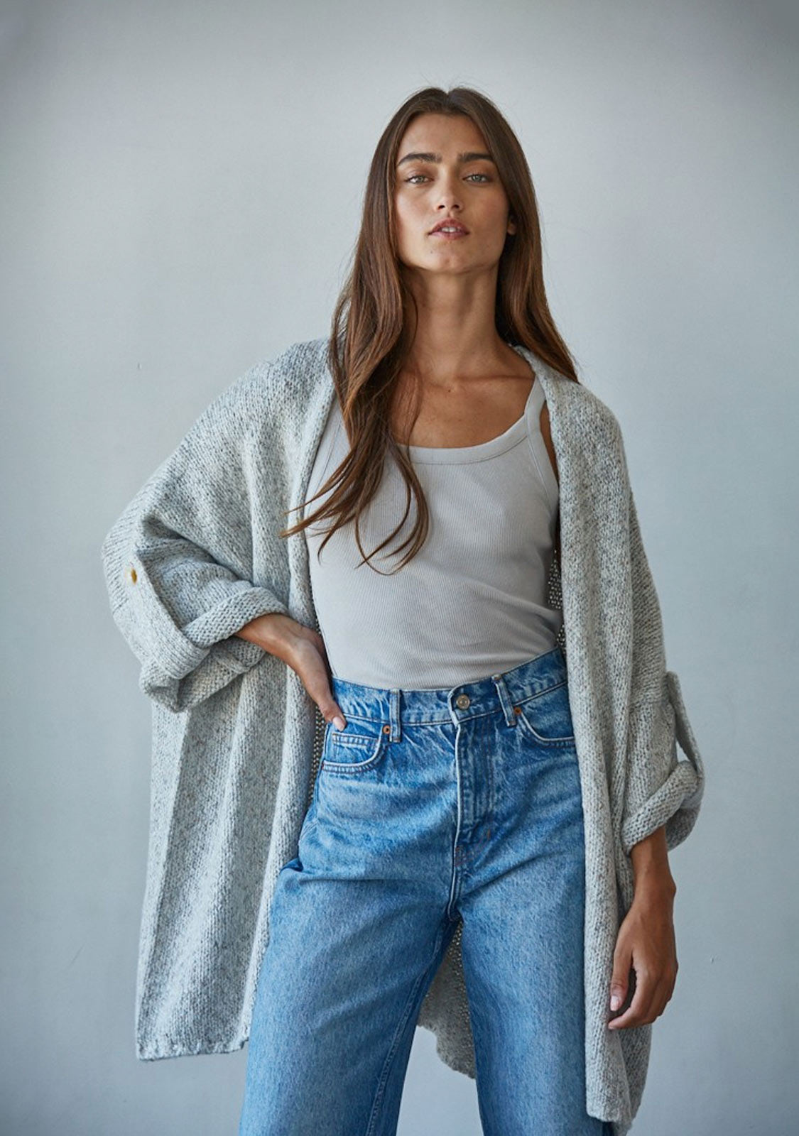 Robin Open Front Cardigan Light Heather Grey