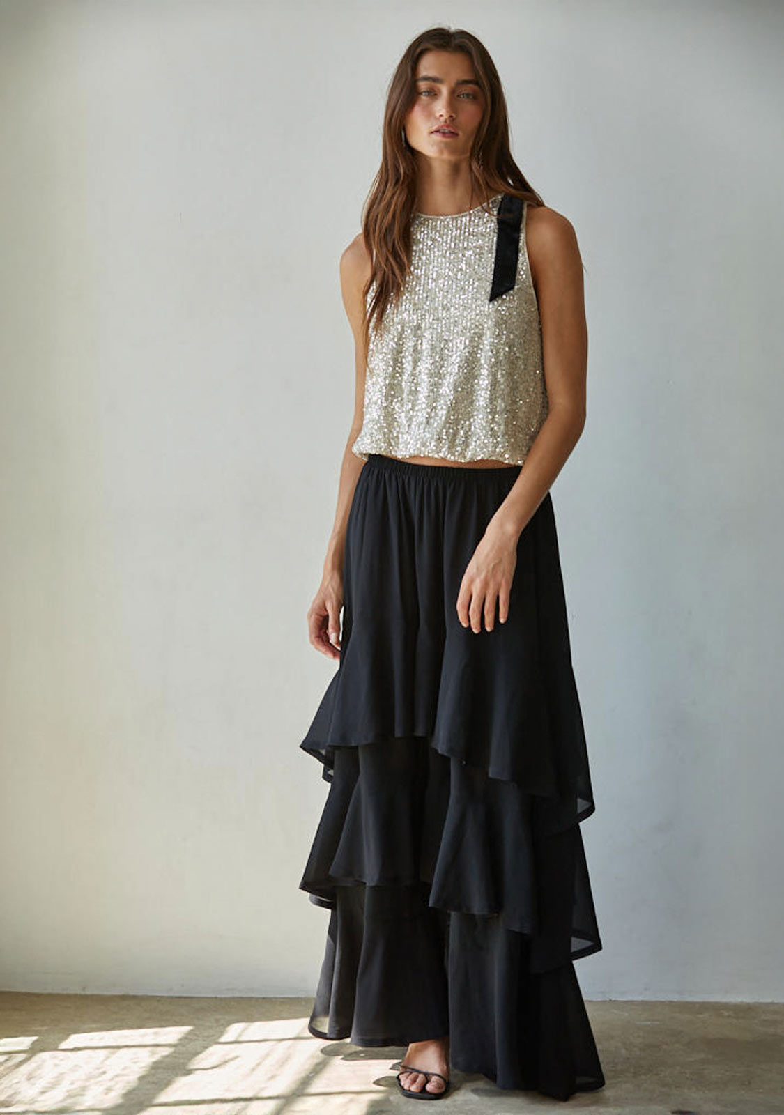 Sequin Bow Detail Crop Gold Silver