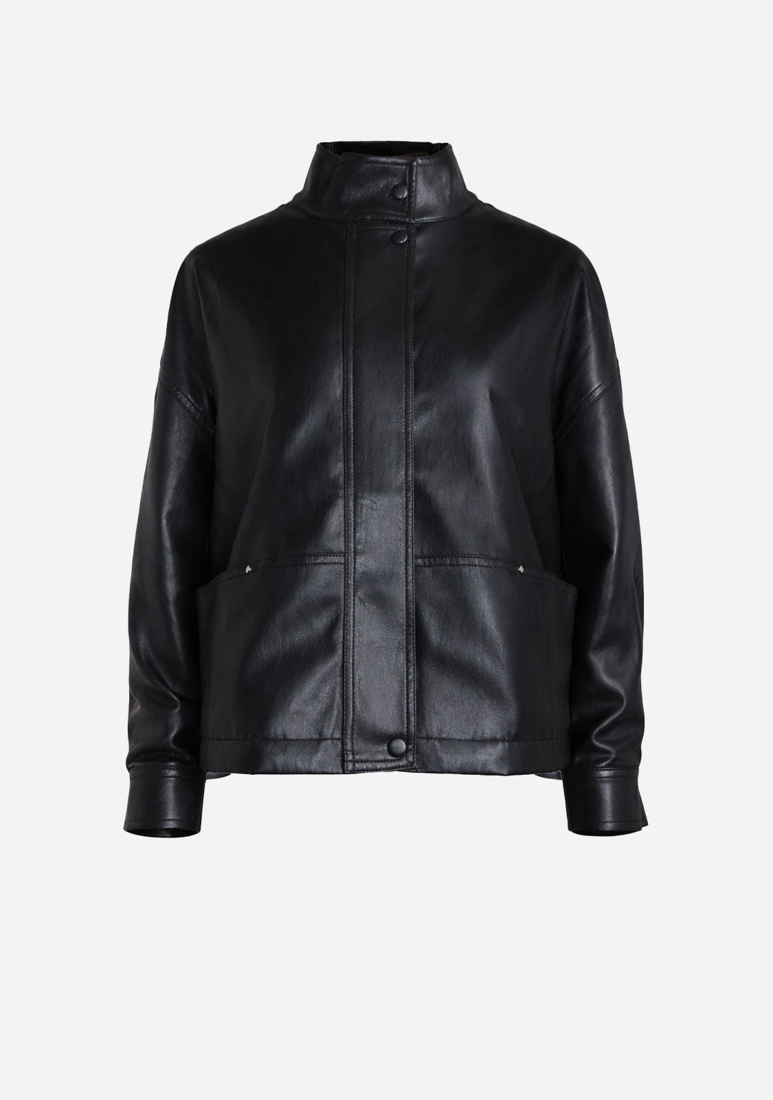High-Neck Vegan Leather Jacket Black