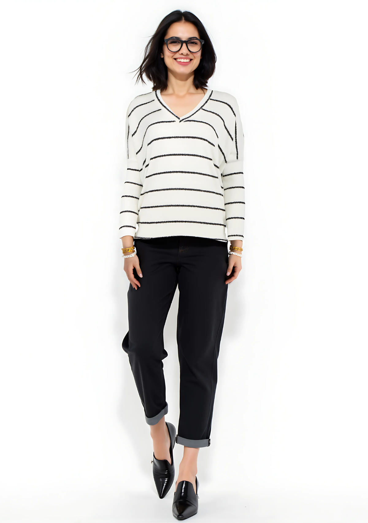 V-Neck Stripe Dolman Top