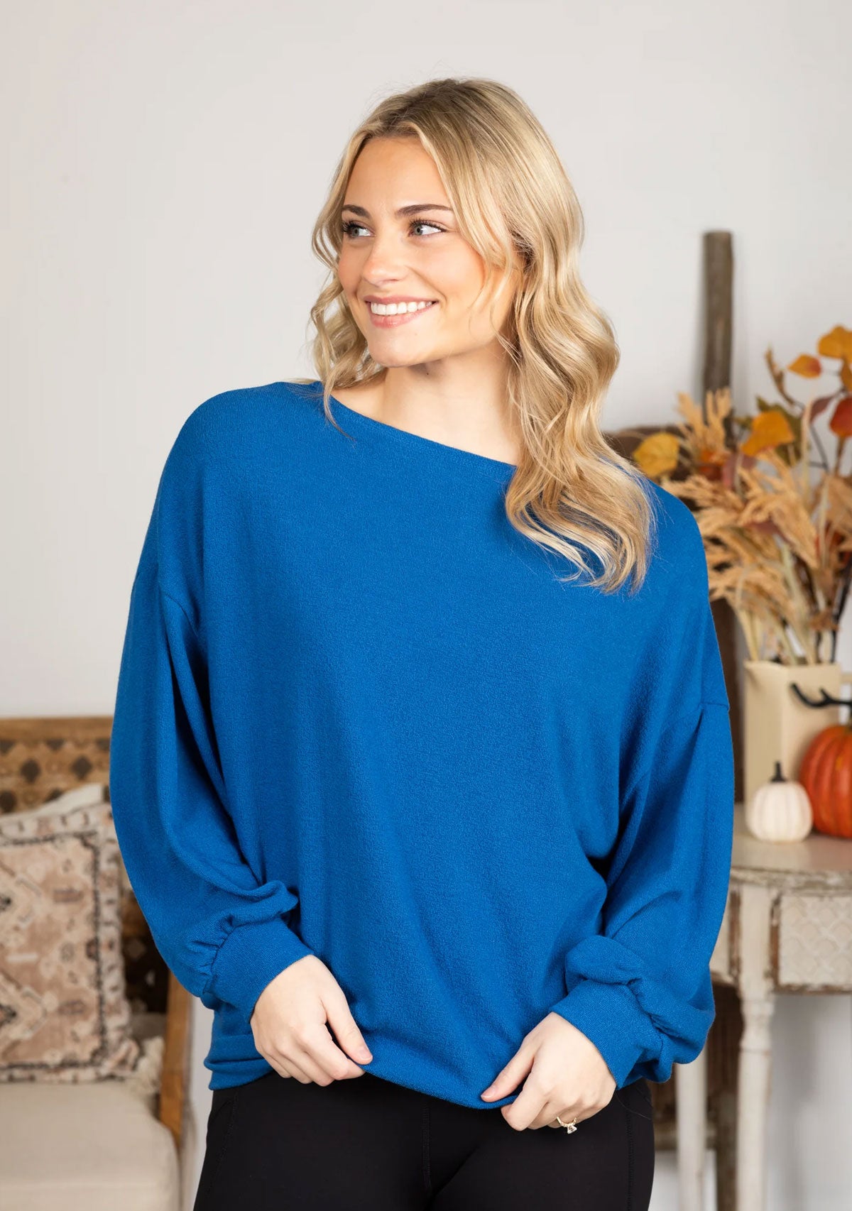 Off The Shoulder Hacci Sweater Indigo