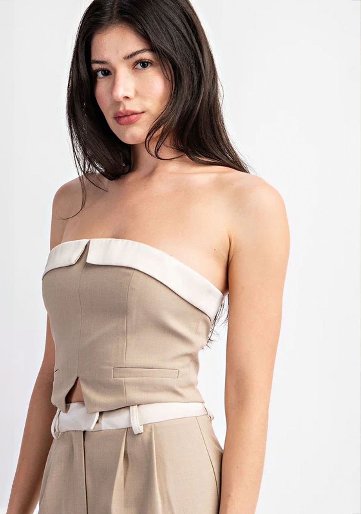 Contrast Satin Woven Tube Top