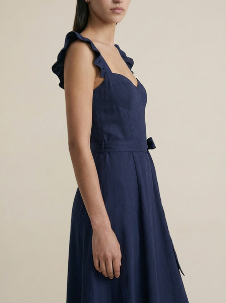 Corset Flutter Midi Dress Navy