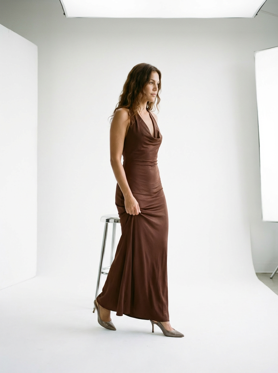 Cowl Neck Maxi Dress Coffee/Brown