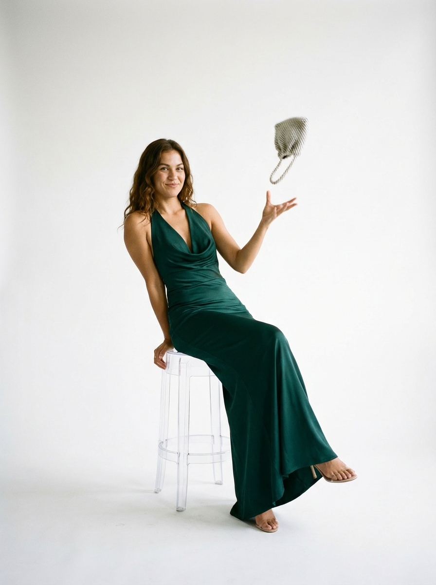 Cowl Neck Maxi Dress Gray/Green