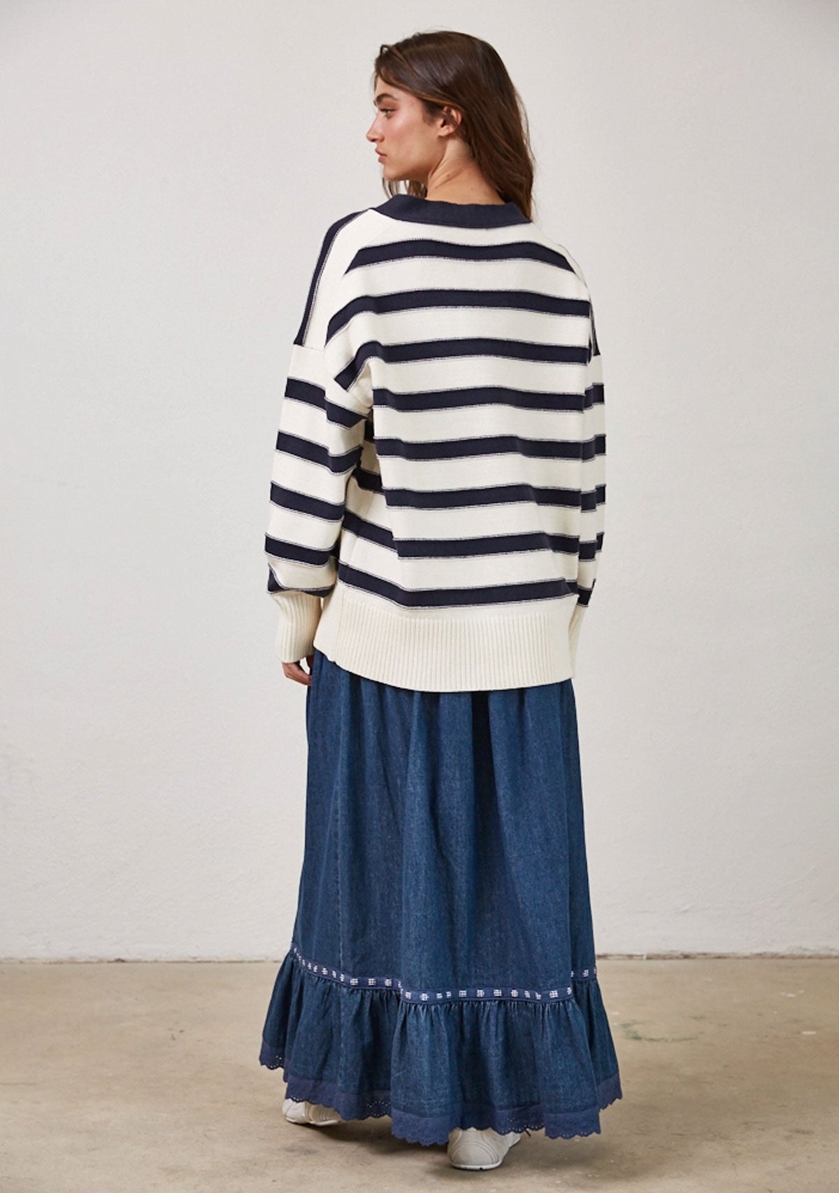 Neutral Stripe Oversized Cardigan Cream/Navy