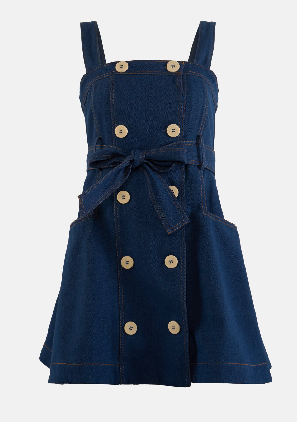 Denim Double Breasted Button Tie Dress