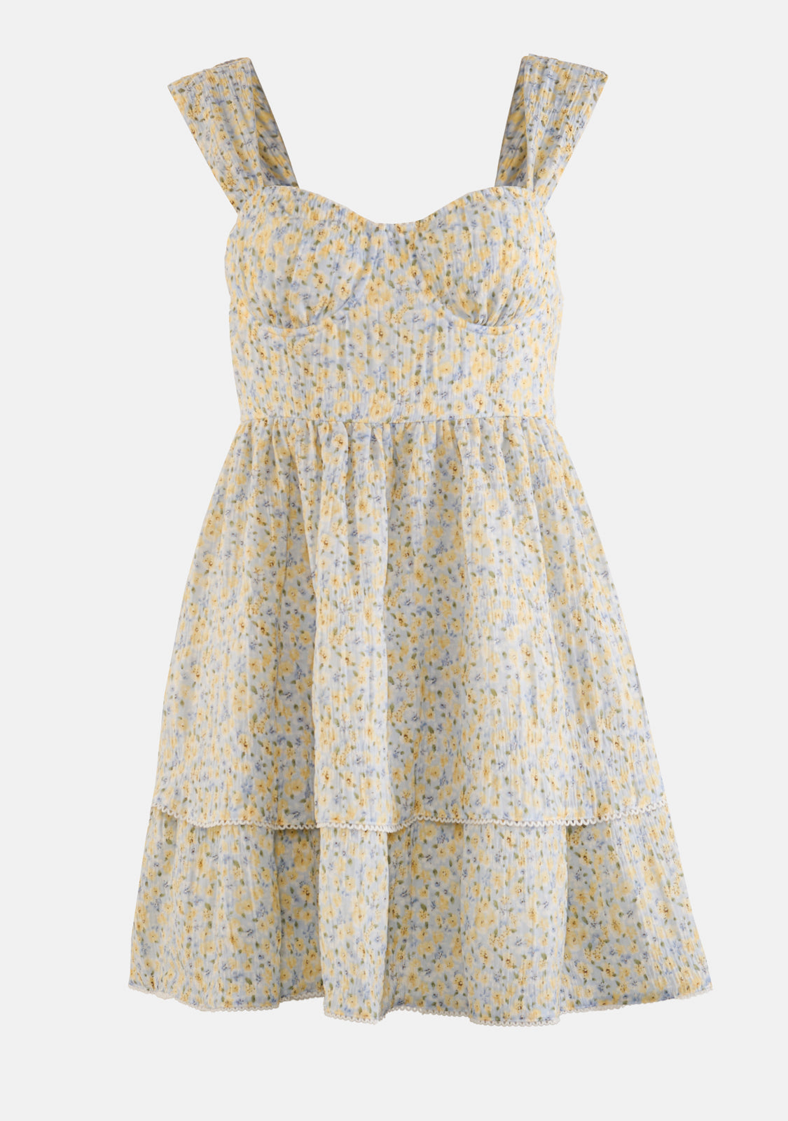 Floral Corset Detail Ruffle Lace Trim Mini Dress